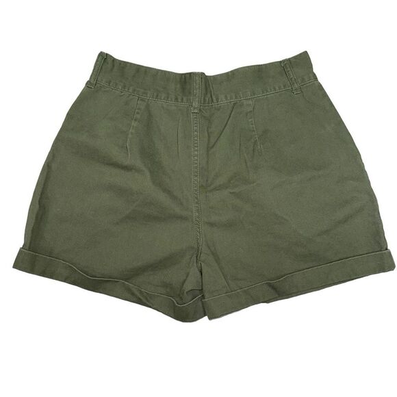 Forever 21 Solid Green High waisted Shorts 100% Cotton with Pockets Pleated L - Picture 5 of 12